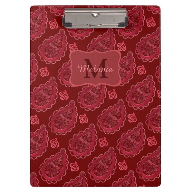 Elegant Burgundy Paisley Pattern Personalisiert Klemmbrett (Vorderseite)