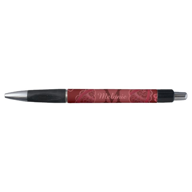 Elegant Burgundy Paisley Pattern Personalisiert Kugelschreiber (Vorderseite)