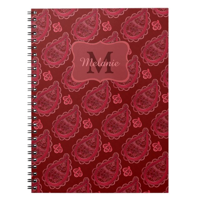 Elegant Burgundy Paisley Pattern Personalisiert Notizblock (Vorderseite)