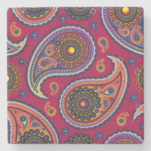 Elegant Burgundy Paisley und Mandala Pattern Steinuntersetzer