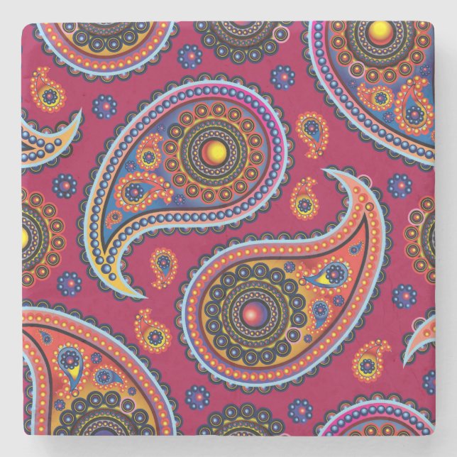 Elegant Burgundy Paisley und Mandala Pattern Steinuntersetzer (Vorderseite)