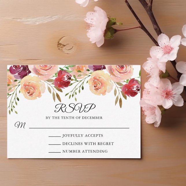 Elegant Burgundy Peach Peony Floral Wedding RSVP (Von Creator hochgeladen)