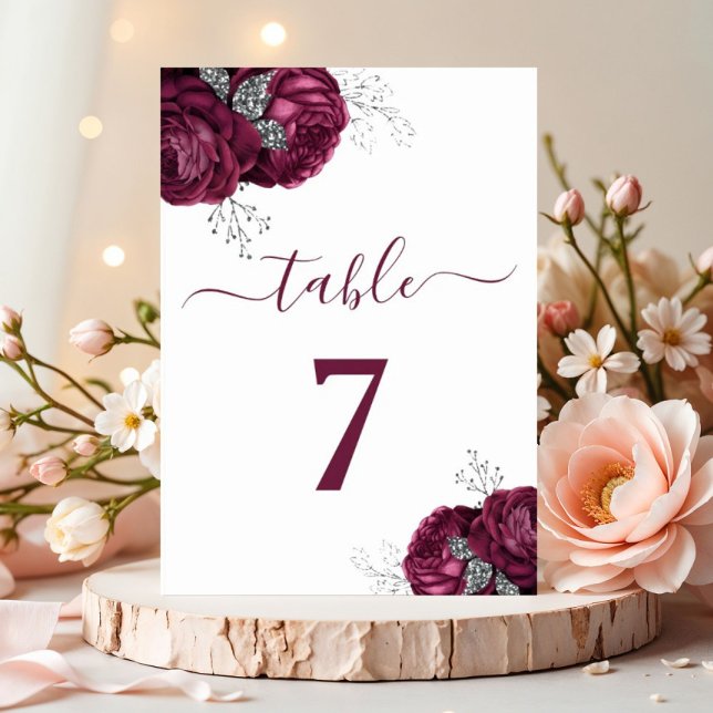 Elegant Burgundy Peonies Floral Tischnummer (Elegant Floral Burgundy Peonies Table Number)