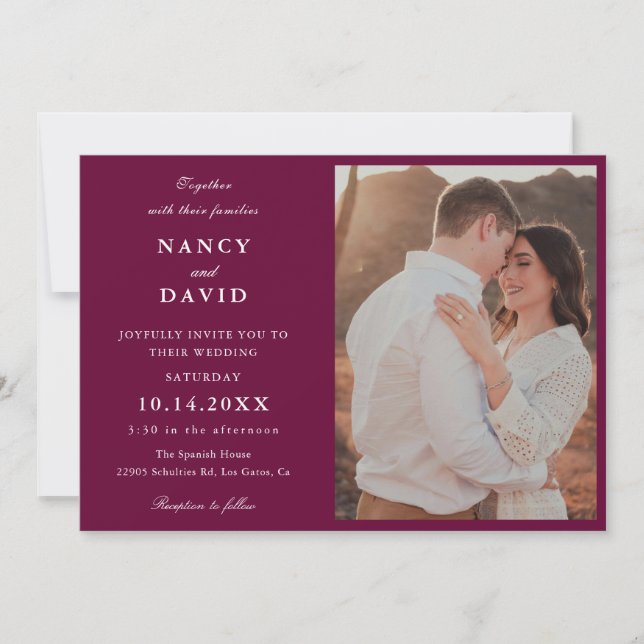 Elegant Burgundy Photo Wedding  Einladung (Vorderseite)