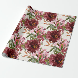 Elegant Burgundy Pink Wasserfarbe Botanisch floral Geschenkpapier