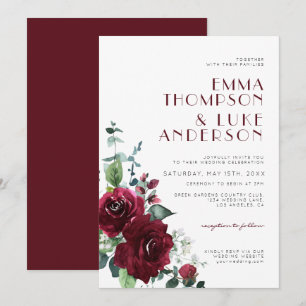 Elegant Burgundy Red Floral Marsala Maroon Wedding Einladung