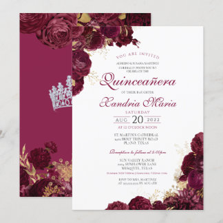Elegant Burgundy Red Floral Quinceanera Einladung