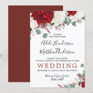 Elegant Burgundy Red Floral Wedding Einladung