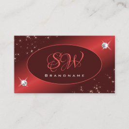 Elegant Burgundy Red Glitzer Stars Jewels Initials Visitenkarte