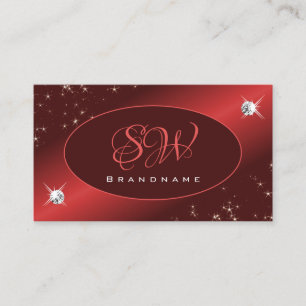 Elegant Burgundy Red Glitzer Stars Jewels Initials Visitenkarte