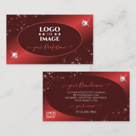 Elegant Burgundy Red Glitzer Stars Jewels Logo hin Visitenkarte
