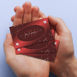 Elegant Burgundy Red Glitzer Stars Jewels Monogram Visitenkarte