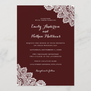 Elegant Burgundy Red Lace Wedding Einladung