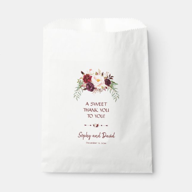 Elegant Burgundy Red Marsala Floral DANK YOU Geschenktütchen (Vorderseite)