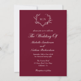 Elegant Burgundy Red Monogram Wedding Einladung
