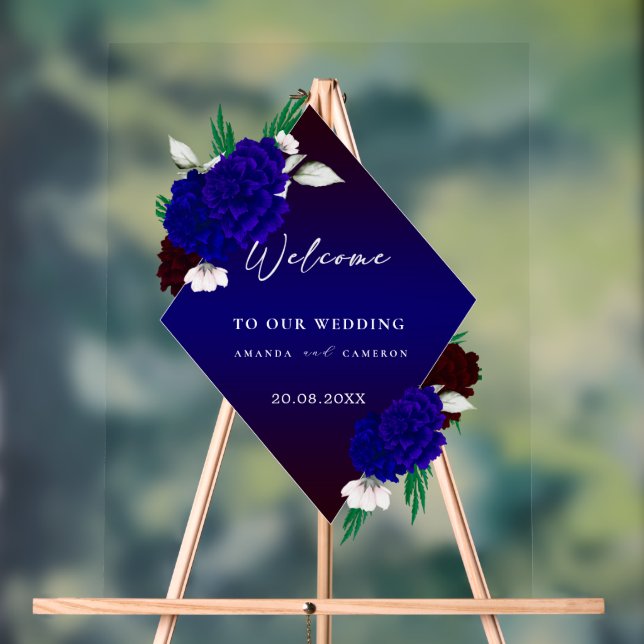 Elegant Burgundy Red Navy Blue "MARIGOLD" Wedding  Acrylschild (Neutral)