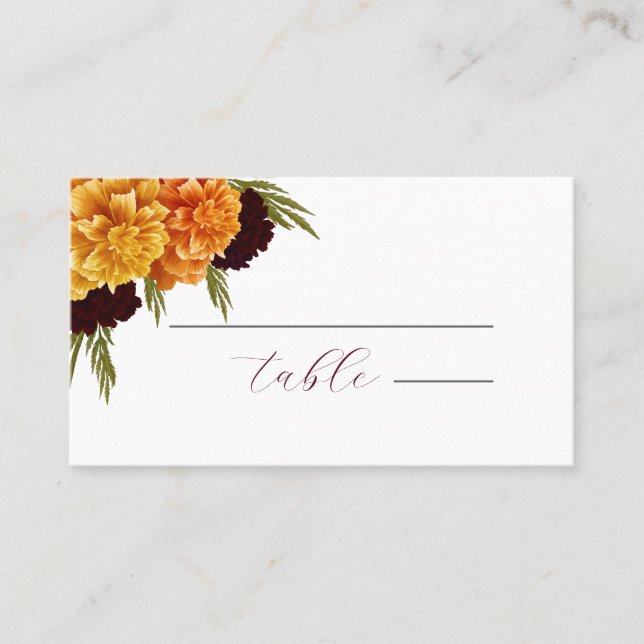 Elegant Burgundy Red Watercolor "MARIGOLD" Platzkarte (Vorderseite)
