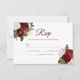 Elegant Burgundy Red White Floral Wedding RSVP