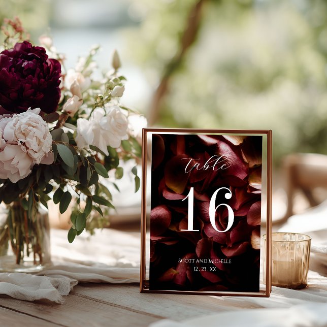 Elegant Burgundy Romantic Rose Table Number Card Tischnummer (Von Creator hochgeladen)