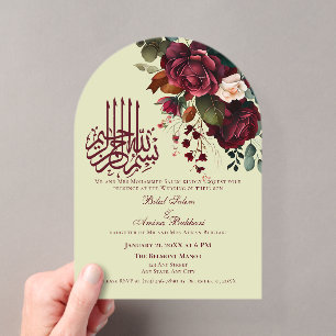Elegant Burgundy Rote Rosen Floral Islamic Acryleinladungen