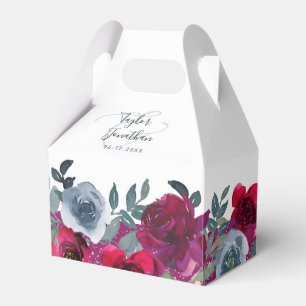 Elegant Burgundy Sage Green Blue Floral Wedding Geschenkschachtel