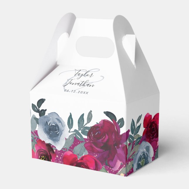 Elegant Burgundy Sage Green Blue Floral Wedding Geschenkschachtel (Vorderseite)