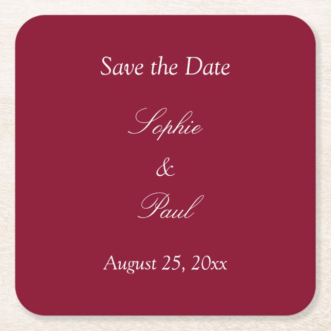 Elegant Burgundy Save the Date Rechteckiger Pappuntersetzer (Vorderseite)