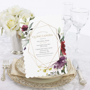 Elegant Burgundy Scalloped Quinceañera Einladung