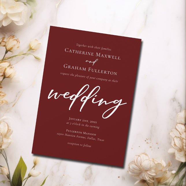 Elegant Burgundy Script Abend Wedding Einladung (Von Creator hochgeladen)