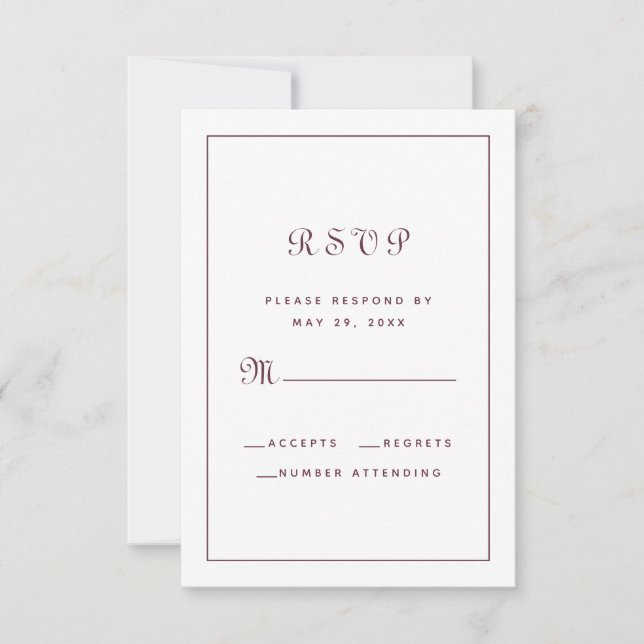 Elegant Burgundy Script Classic Wedding Enclosure RSVP Karte (Vorderseite)