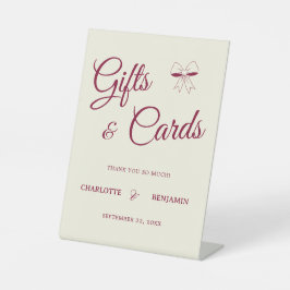 Elegant Burgundy Script Cream Ivory Bow Wedding Sockelschild