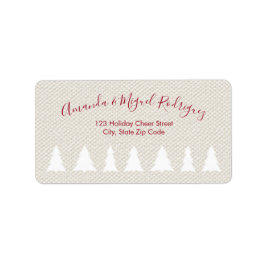 Elegant Burgundy Script Weihnachtsbaumen auf Beige Adressaufkleber