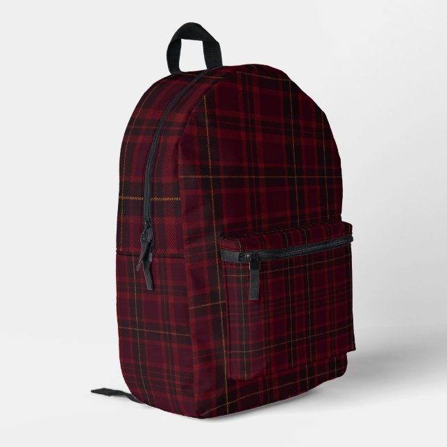 Elegant Burgundy Tartan Bedruckter Rucksack (Rückseitige Ecke links)