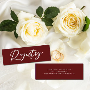 Elegant Burgundy Typografy Wedding Registry Mini Visitenkarte