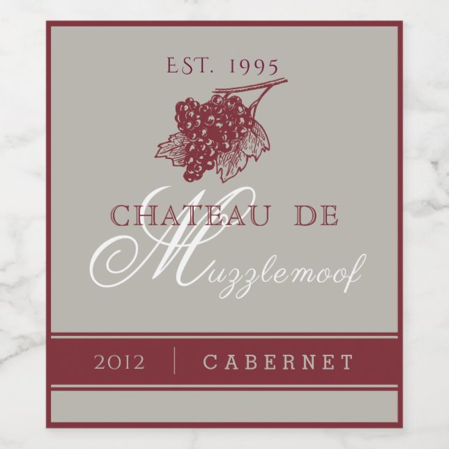 Elegant Burgundy und Silver Weinetikett (Einzelnes Label)