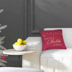 Elegant Burgundy Unto Us Child is Born Christmas Kissen