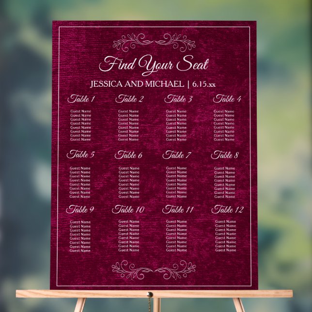Elegant Burgundy Velvet Wedding Seating Chart  (Neutre)