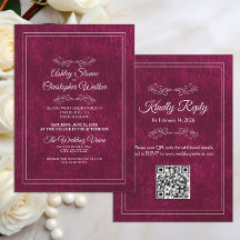 Elegant Burgundy Velvet White QR code Wedding