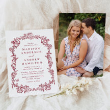 Elegant Burgundy Victorian Floral Frame Wedding