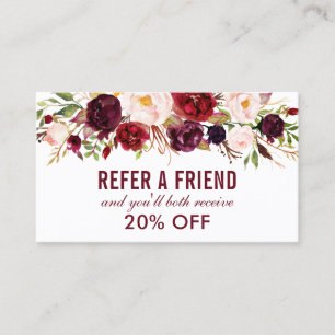 Elegant Burgundy Watercolor Floral Referral Visitenkarte