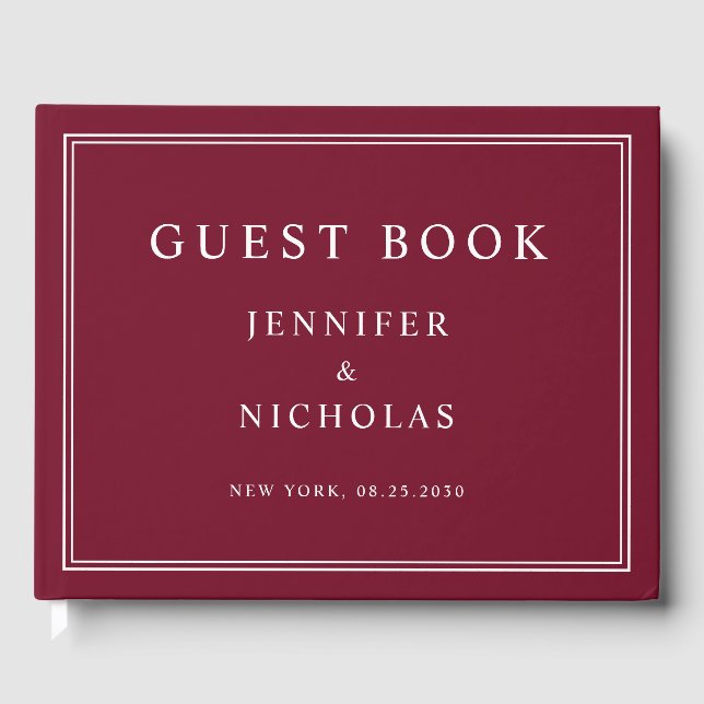 Elegant Burgundy Wedding Gästebuch (Vorderseite)