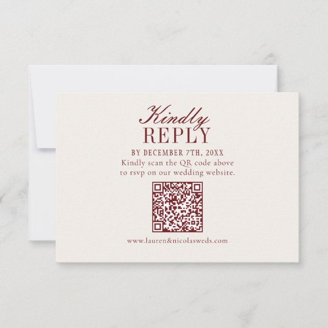 Elegant Burgundy Wedding QR Code RSVP Card Karte (Vorderseite)