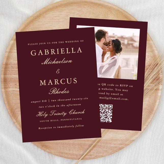 Elegant Burgundy Wedding QR UAwg Foto Einladung (Von Creator hochgeladen)