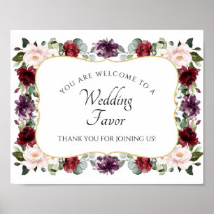 Elegant Burgundy Wedding Reception Gefallen-Zeiche Poster