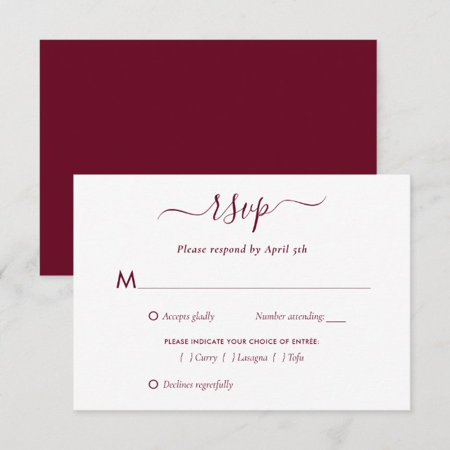 Elegant Burgundy Wedding RSVP Karte (Vorne/Hinten)