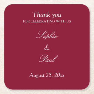 Elegant Burgundy Wedding Vielen Dank Rechteckiger Pappuntersetzer