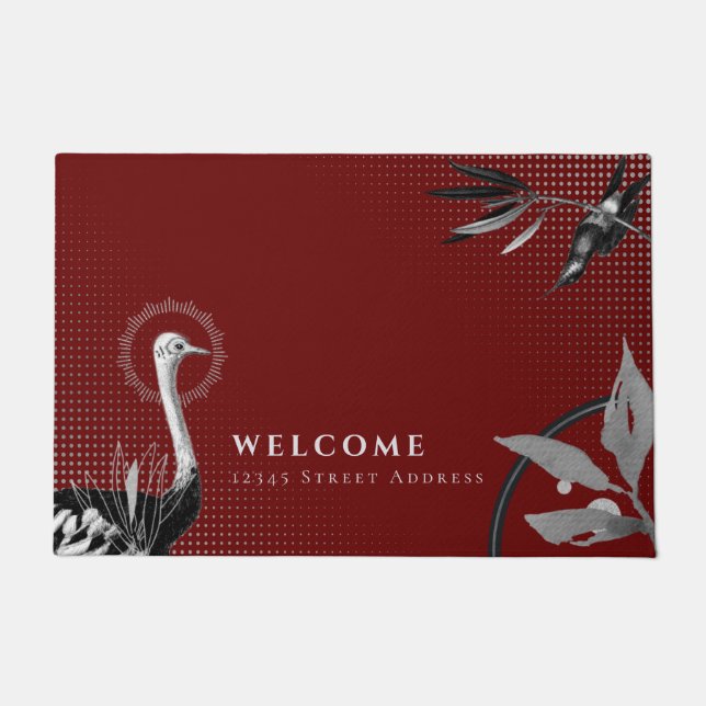 Elegant Burgundy Willkommen und Adresse Fußmatte (Vorderseite)