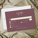 Elegant Burgundy Wine Minimalist Wedding RSVP Karte<br><div class="desc">Celebrate your love with this minimalist burgundy wine wedding response card with dinner choices design. Featuring an elegant,  simple design,  it's perfect for an elegant autumn ceremony. This earthy,  modern look offers a warm and sophisticated feel for your fall wedding. Created by Simply Farmhouse Press.</div>
