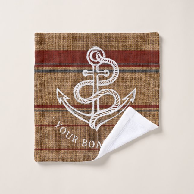Élégant Burlap Ancre Nautique Nom de bateau Person (Gant de toilette)