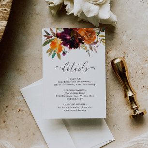 Elegant Burnt Orange Burgundy Fall Floral Wedding Begleitkarte